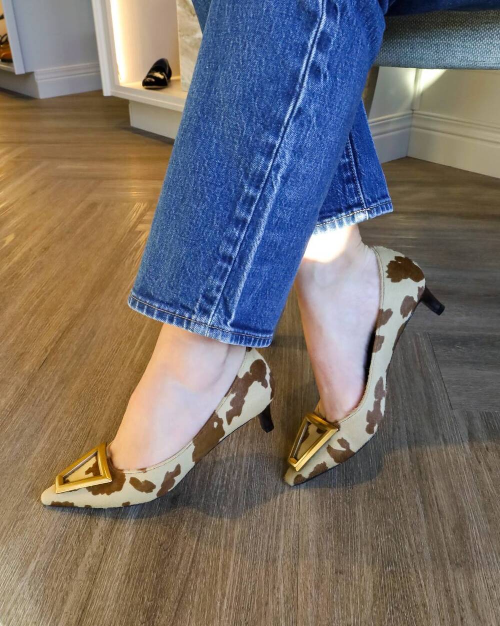 NEW ROBERTO FESTA women's moon print heel in pony cow